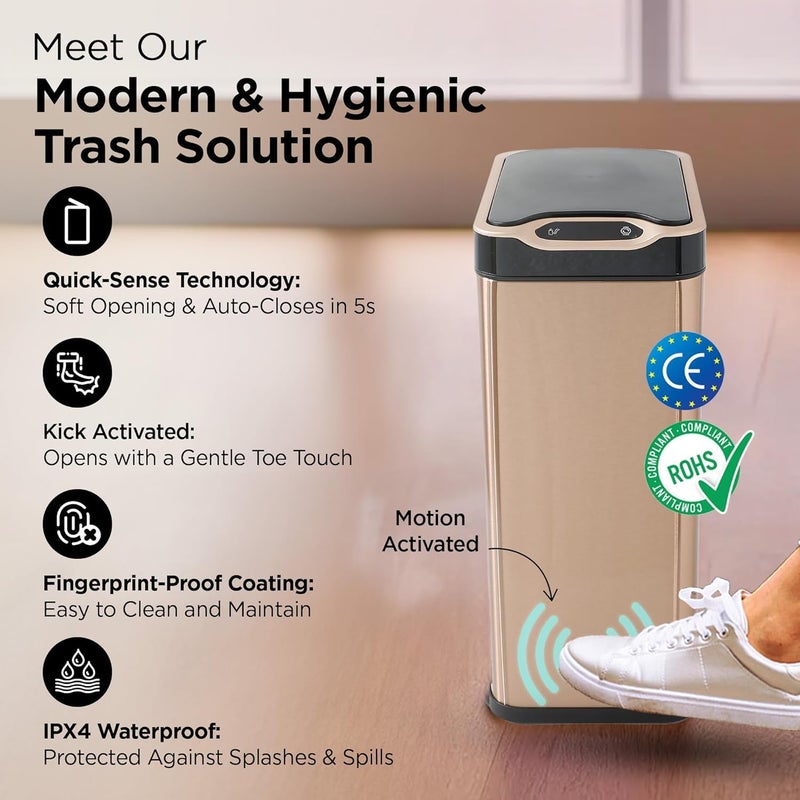 Kuber Industries 20L Stainless Steel Automatic Touchless Motion Sensor Dustbin Quick Open Soft Close Lid Garbage Bin for Kitchen Bathroom Indoor Outdoor Trash Can - Image 2