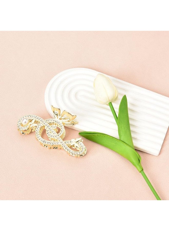 Xiyantiji Music Note Rhinestone Hair Claw for Women Girls Pearl Butterfly Jaw Clamps for Hair Non Slip Large Hair Claw Clips for Thick Long Hair Gold Hair Accessories for Prom Party - Image 3