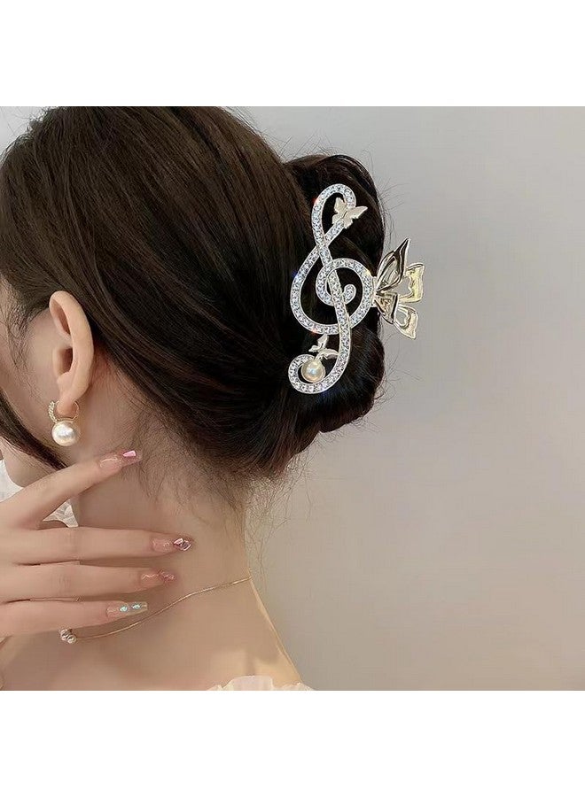 Xiyantiji Music Note Rhinestone Hair Claw for Women Girls Pearl Butterfly Jaw Clamps for Hair Non Slip Large Hair Claw Clips for Thick Long Hair Gold Hair Accessories for Prom Party - Image 5