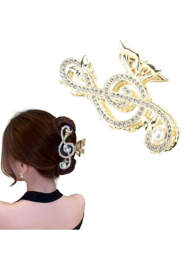 Xiyantiji Music Note Rhinestone Hair Claw for Women Girls Pearl Butterfly Jaw Clamps for Hair Non Slip Large Hair Claw Clips for Thick Long Hair Gold Hair Accessories for Prom Party - Image 1