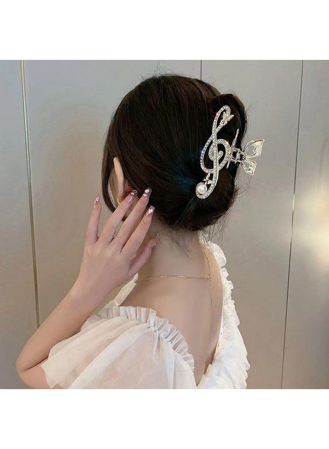 Xiyantiji Music Note Rhinestone Hair Claw for Women Girls Pearl Butterfly Jaw Clamps for Hair Non Slip Large Hair Claw Clips for Thick Long Hair Gold Hair Accessories for Prom Party - Image 4