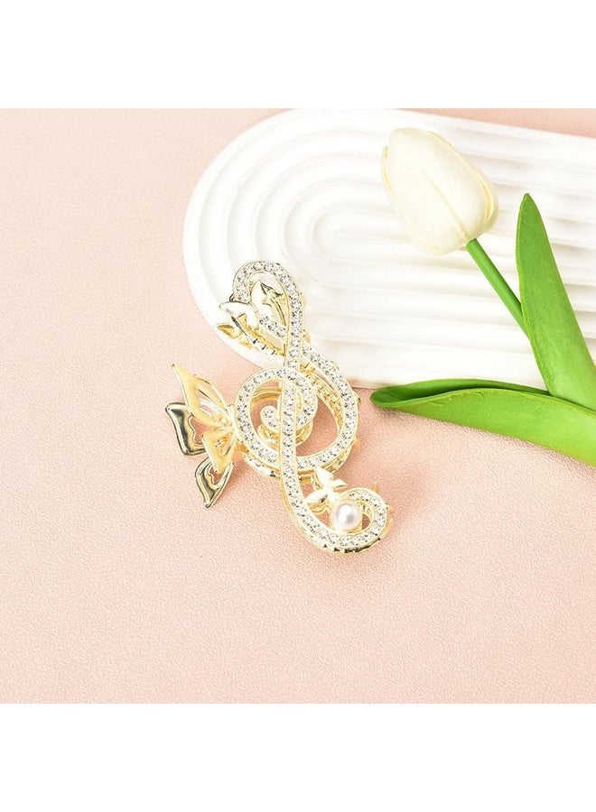 Xiyantiji Music Note Rhinestone Hair Claw for Women Girls Pearl Butterfly Jaw Clamps for Hair Non Slip Large Hair Claw Clips for Thick Long Hair Gold Hair Accessories for Prom Party - Image 2
