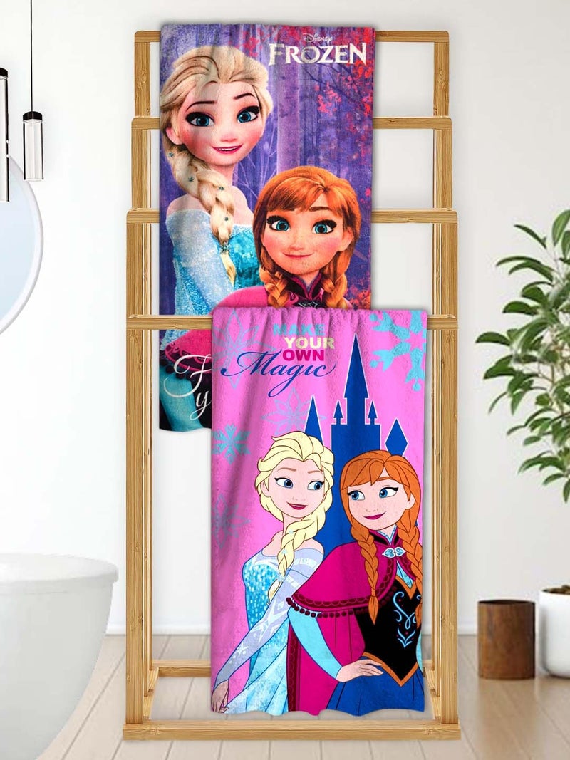 Athom Living Disney Frozen Sister's Themed Kids Bath Towel, 60x120cm, 350 GSM, Soft & Absorbent, Multicolor, Perfect for Boys and Girls, Fun & Vibrant Design, Pack of 2 - Image 1