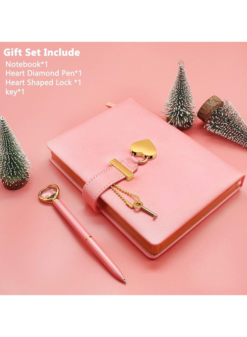 general Secret Diary with Lock, Heart Lock Diary with Key, PU Leather Cover Secret Notebook Stationery Set with Heart Diamond Pen - Image 5