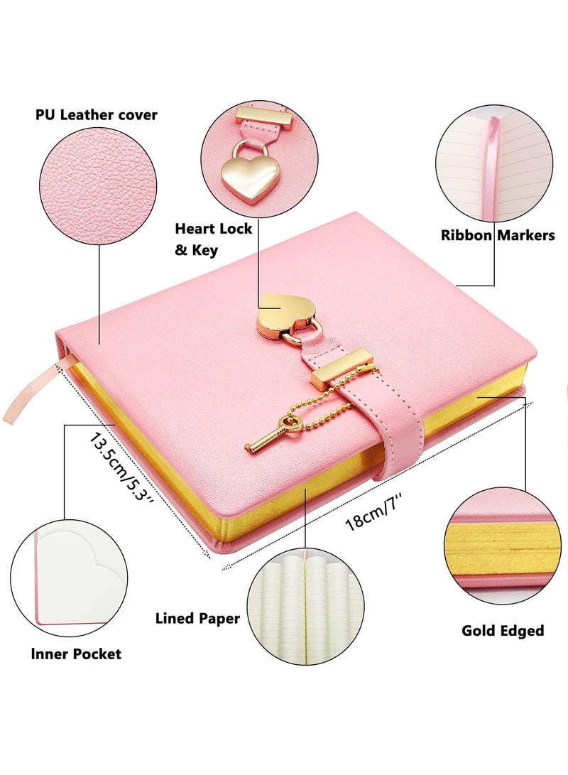 general Secret Diary with Lock, Heart Lock Diary with Key, PU Leather Cover Secret Notebook Stationery Set with Heart Diamond Pen - Image 4