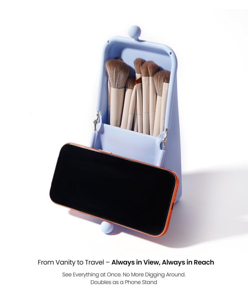 APT 1101 Makeup Brush Holder Travel Cosmetic Bag with Suction Base, Portable Cosmetic Organizer for Travel & Home, Organizer for Brushes, Beauty Tools & Accessories (Cloud Blue) - Image 5