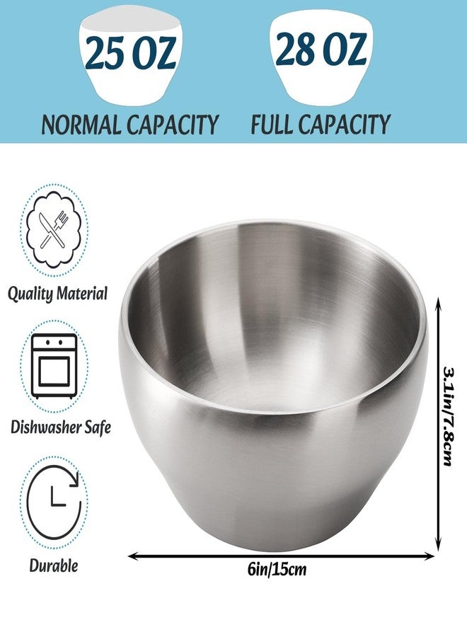 Youeon 3 Pack 28 Oz SUS304 Brushed Stainless Steel Bowls, Double Wall Insulated Bowls, Stainless Steel Soup Bowl for Cereal, Ice Cream, Noodle, 6 Inch Bowl Set for Serving, Dishwasher Safe - Image 2