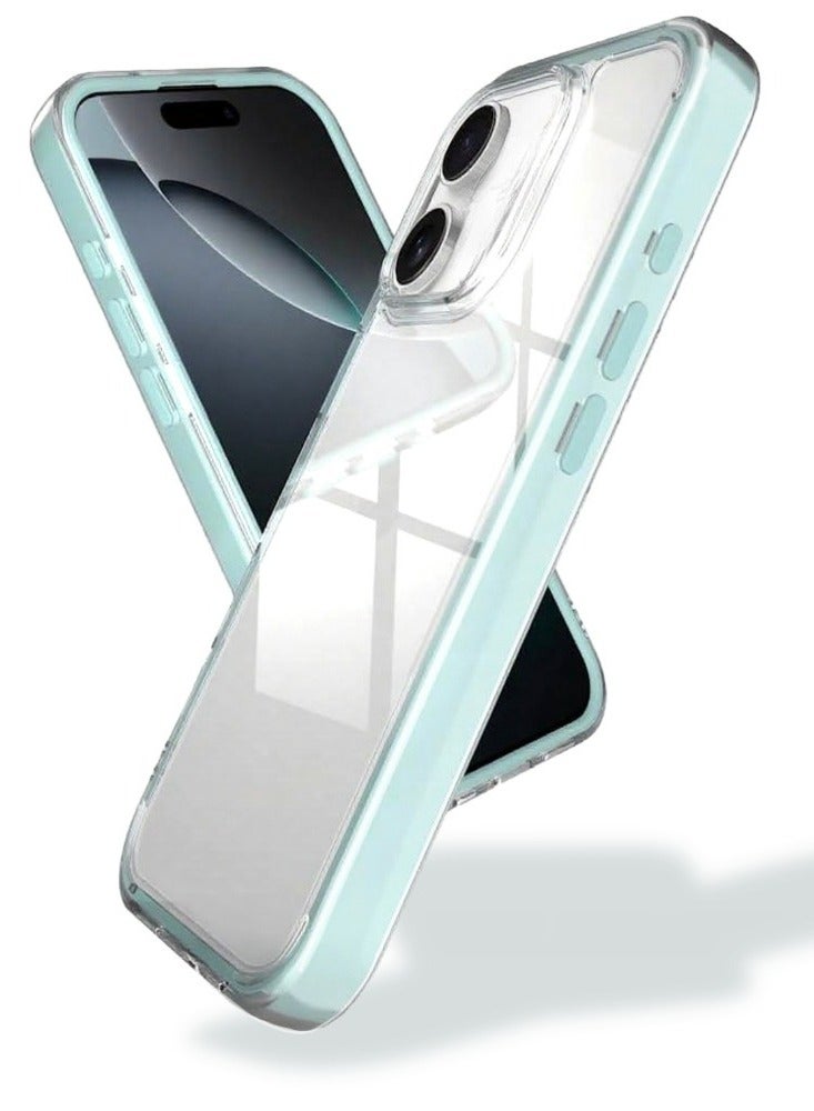 Clear Color Case for iPhone 16 – Shockproof Soft TPU Bumper Frame with Flexible Transparent Back, Aesthetic Crystle Pastel Design, Stylish Phone protector for girls (Lime Blue) - Image 1