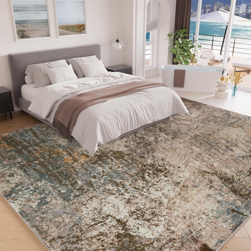 Arbosofe Modern Abstract Rug for Living Room, 8'x10' Washable Area Rug with Non-Slip Backing & Short Pile, Large Carpet with Abstract Pattern for Living Room Bedroom and Dining Floor Carpet Brown - Image 2
