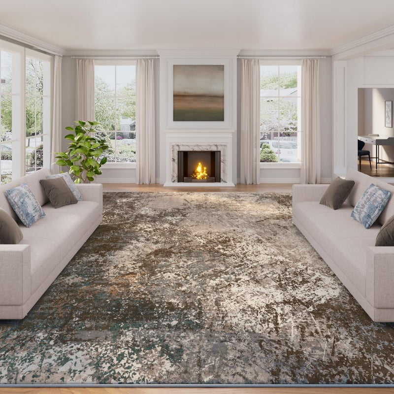 Arbosofe Modern Abstract Rug for Living Room, 8'x10' Washable Area Rug with Non-Slip Backing & Short Pile, Large Carpet with Abstract Pattern for Living Room Bedroom and Dining Floor Carpet Brown - Image 1