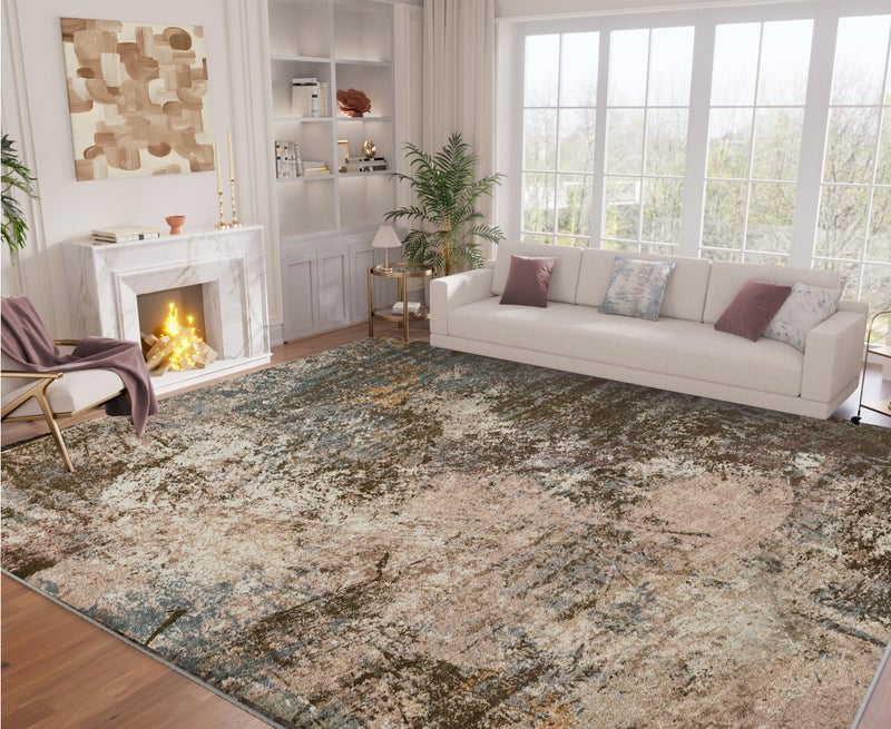 Arbosofe Modern Abstract Rug for Living Room, 8'x10' Washable Area Rug with Non-Slip Backing & Short Pile, Large Carpet with Abstract Pattern for Living Room Bedroom and Dining Floor Carpet Brown - Image 4