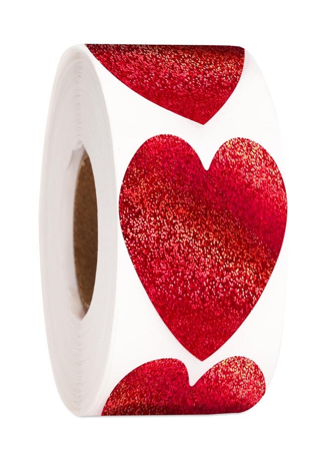 joycraft Glitter Red Heart Stickers, 1.5 inch Glitter Heart Labels, 500Pcs Shiny Heart Self Adhesive Stickers, Foil Heart Stickers for Valentine's Day, Mother's Day, Wedding, Anniversaries, Kids Reward - Image 1