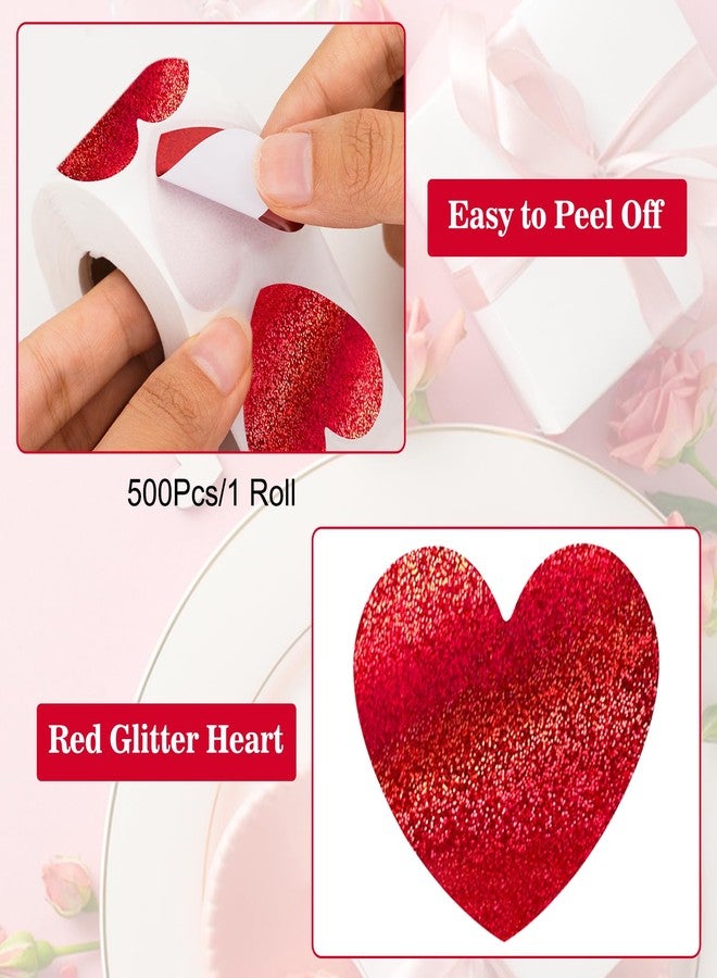 joycraft Glitter Red Heart Stickers, 1.5 inch Glitter Heart Labels, 500Pcs Shiny Heart Self Adhesive Stickers, Foil Heart Stickers for Valentine's Day, Mother's Day, Wedding, Anniversaries, Kids Reward - Image 3