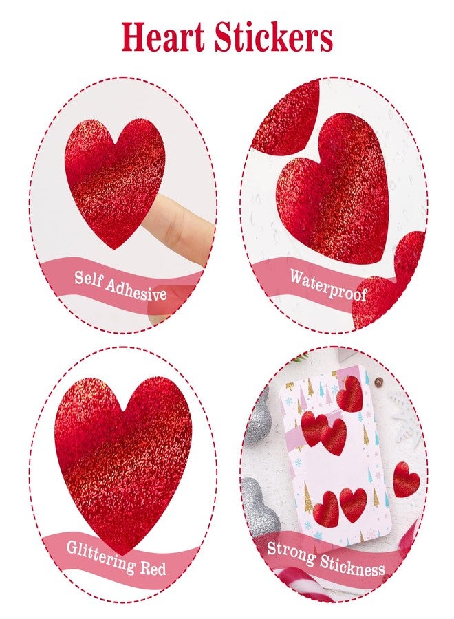 joycraft Glitter Red Heart Stickers, 1.5 inch Glitter Heart Labels, 500Pcs Shiny Heart Self Adhesive Stickers, Foil Heart Stickers for Valentine's Day, Mother's Day, Wedding, Anniversaries, Kids Reward - Image 4