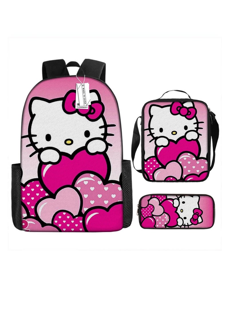 General Hello Kitty elementary school backpack, cute Kitty cat children’s double-shoulder bag, girls’ backpack, KT cat lunch bag, pencil case  - Image 1