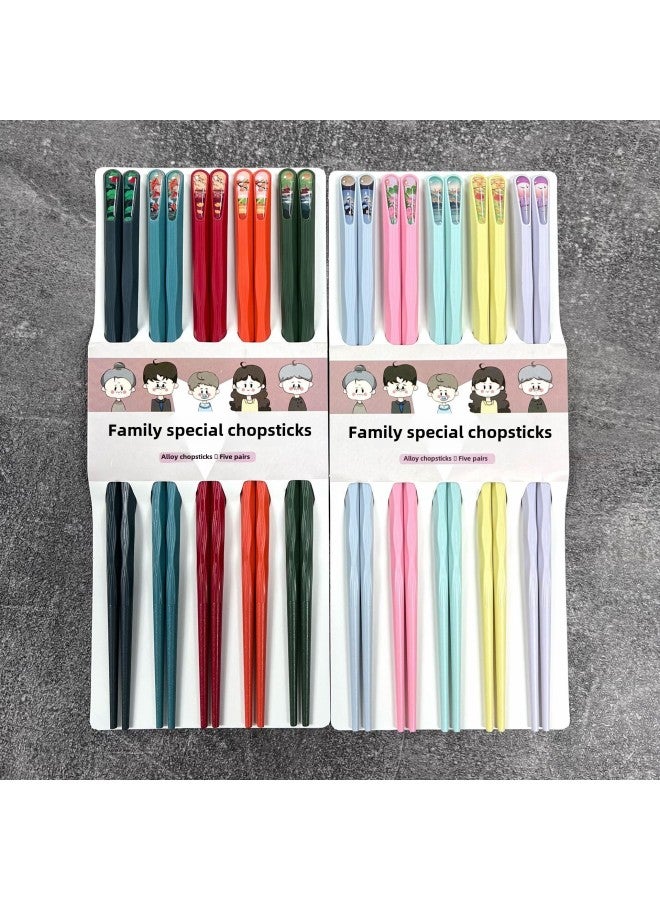 Chopsticks Experts, Ten Pairs Of Trendy Chopsticks, High Temperature Resistant Household Gift Alloy Chopsticks, One-piece Delivery, Group Purchase-Color:Colorful Ten-color Ten-pair Opp Bag  - Image 1