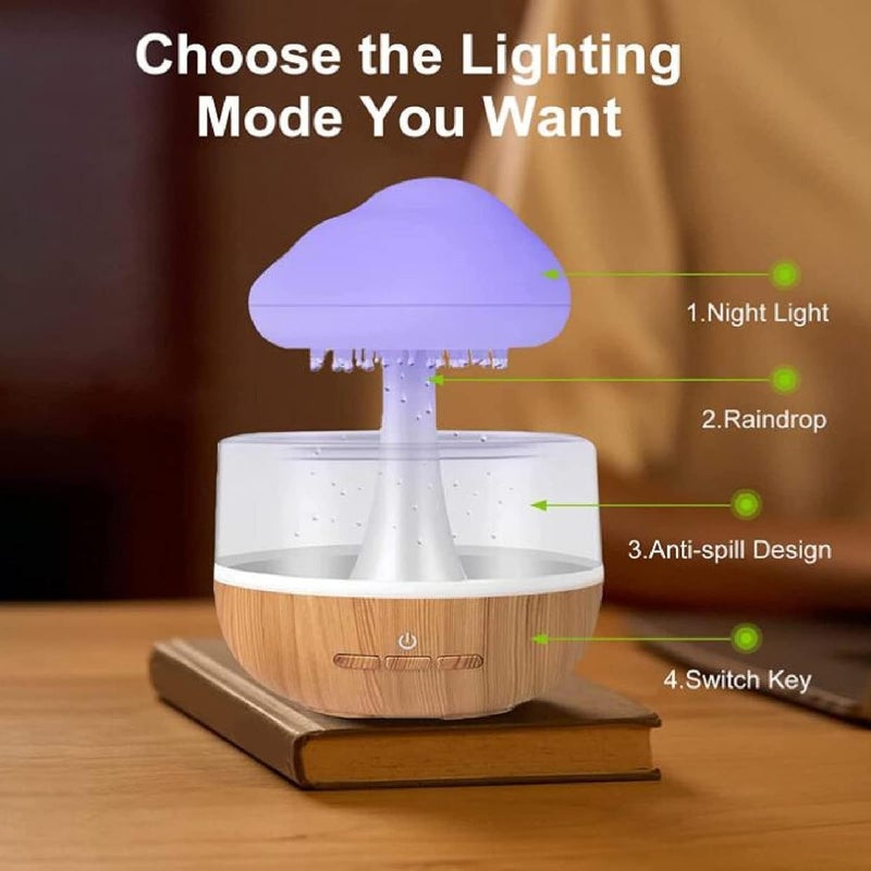 GAMAHA House Rain Cloud Humidifier Water Drops Mushroom 7 Colours Sound of Water Drops Essential Oil Diffuser USB Night Light Aromatherapy Rain Cloud Diffuser for a Relaxing Mood - Image 2
