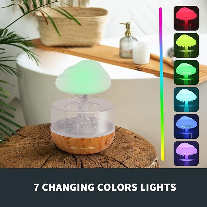 GAMAHA House Rain Cloud Humidifier Water Drops Mushroom 7 Colours Sound of Water Drops Essential Oil Diffuser USB Night Light Aromatherapy Rain Cloud Diffuser for a Relaxing Mood - Image 4
