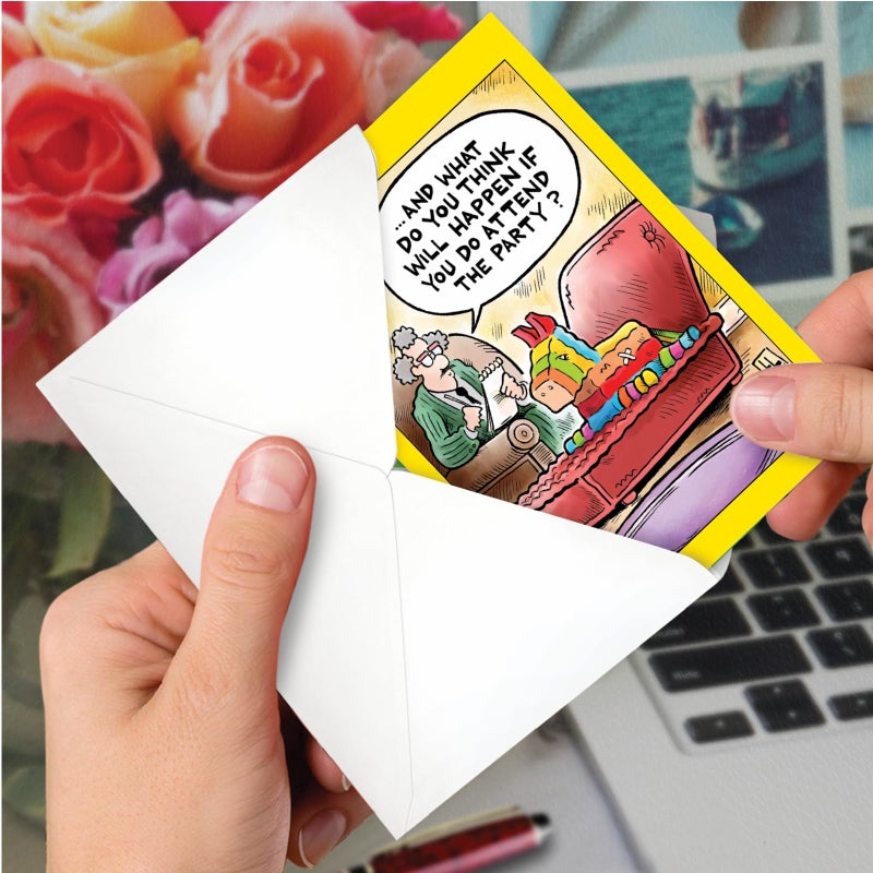 NobleWorks - 1 Funny Birthday Card Cartoons - Hilarious Comic Humor, Notecard with Envelope - Pinata Therapy C9325BDG - Image 4