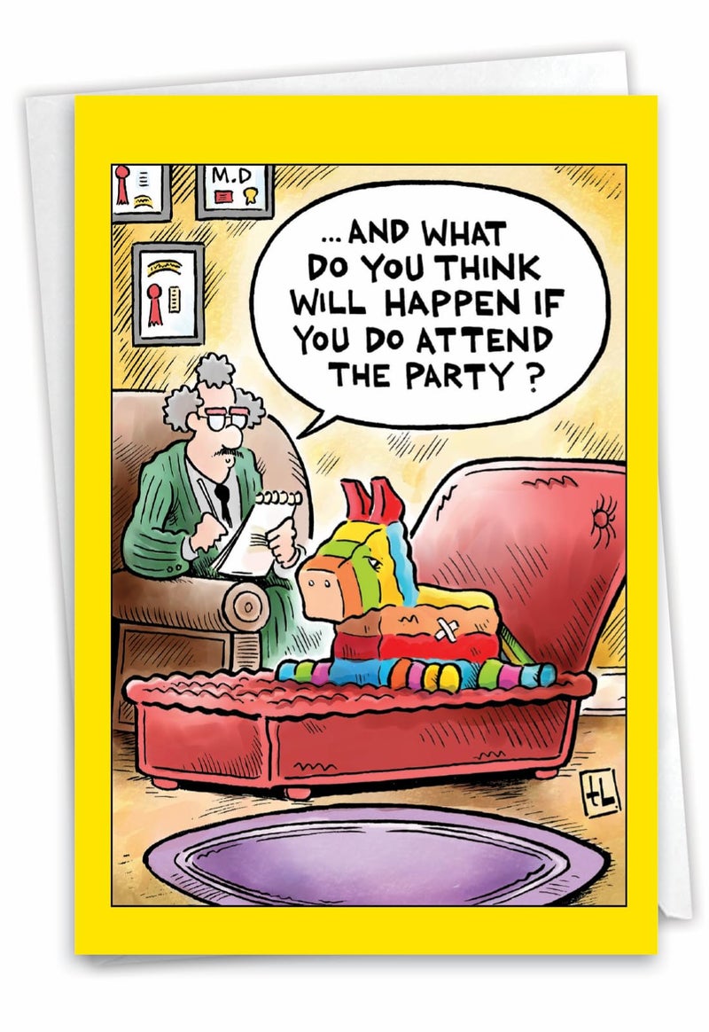 NobleWorks - 1 Funny Birthday Card Cartoons - Hilarious Comic Humor, Notecard with Envelope - Pinata Therapy C9325BDG - Image 1