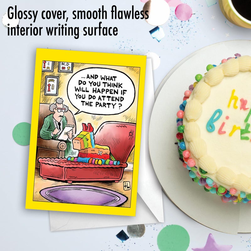 NobleWorks - 1 Funny Birthday Card Cartoons - Hilarious Comic Humor, Notecard with Envelope - Pinata Therapy C9325BDG - Image 5