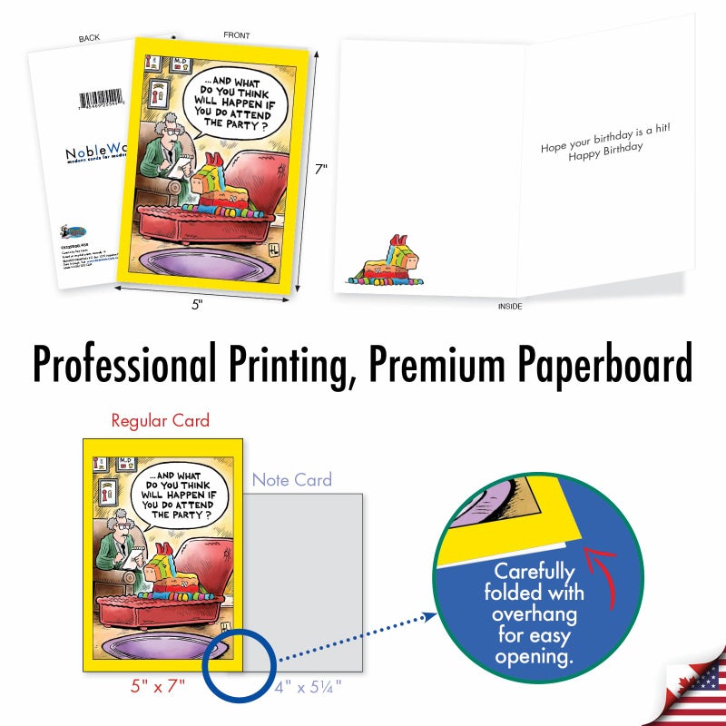 NobleWorks - 1 Funny Birthday Card Cartoons - Hilarious Comic Humor, Notecard with Envelope - Pinata Therapy C9325BDG - Image 3