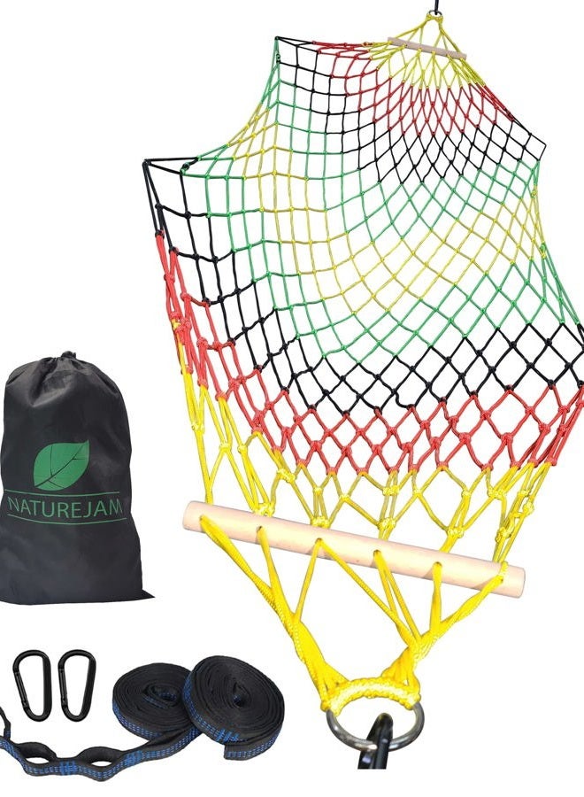 Naturejam Rasta Hammock-Jamaica Inspired Camping Mesh Rope Hammock with Carrying Bag and Tree Straps - Image 1
