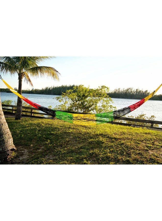 Naturejam Rasta Hammock-Jamaica Inspired Camping Mesh Rope Hammock with Carrying Bag and Tree Straps - Image 5