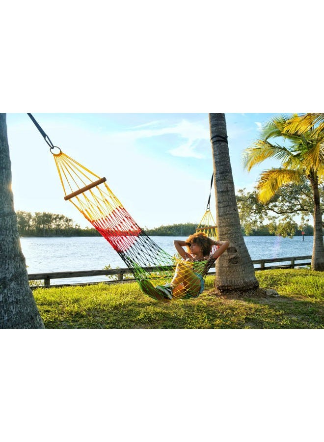 Naturejam Rasta Hammock-Jamaica Inspired Camping Mesh Rope Hammock with Carrying Bag and Tree Straps - Image 2