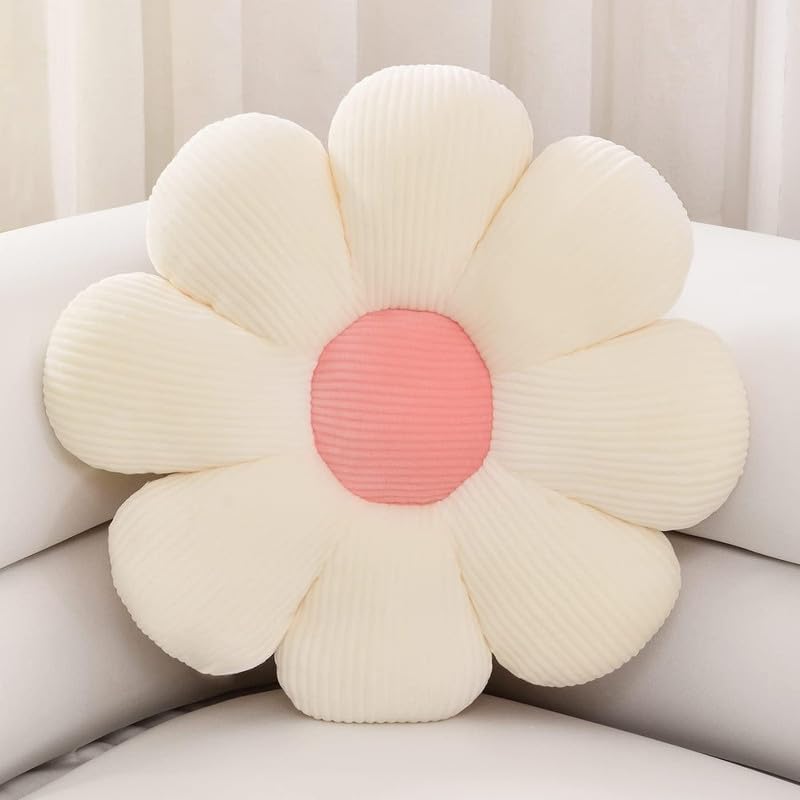 RVA Cute Sunflower Pillow Cushion Throw Pillow Fibre Filling Pillows for Head Rest for Home Office Sofa Decorative Cushions for Kids Room Living Room Adorable Stylish Cushion (White/Pink, 35 CM) - Image 1