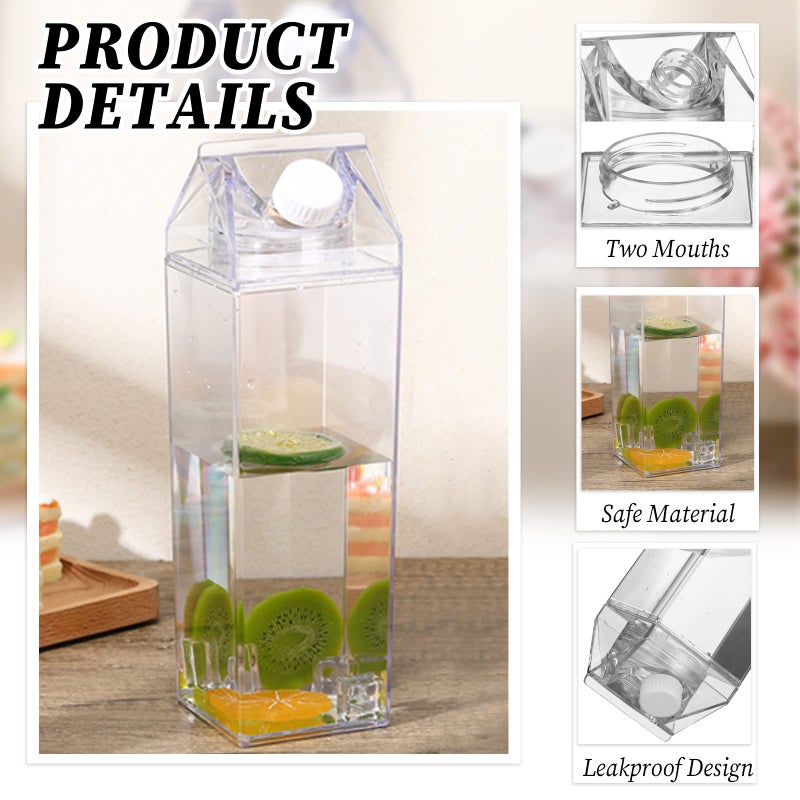 Remerry 3 Pcs 34oz Milk Carton Water Bottle Square Plastic Coffee Portable Reusable Milk Carton Cup Leakproof Juice Bottle(Clear) - Image 3