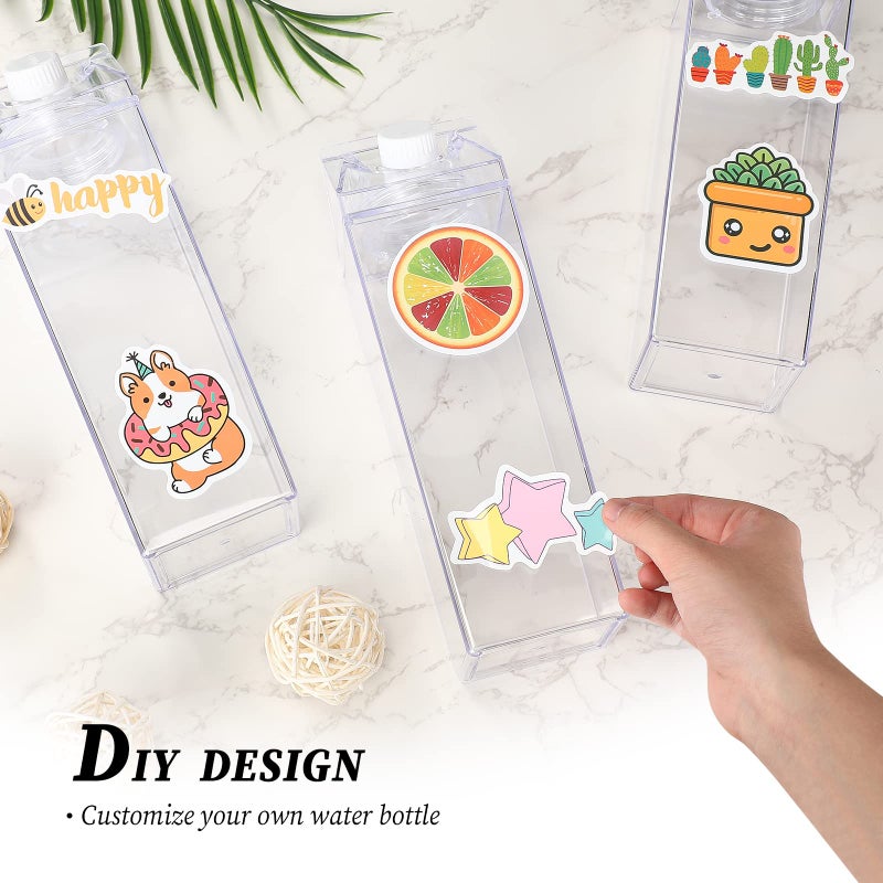 Remerry 3 Pcs 34oz Milk Carton Water Bottle Square Plastic Coffee Portable Reusable Milk Carton Cup Leakproof Juice Bottle(Clear) - Image 4