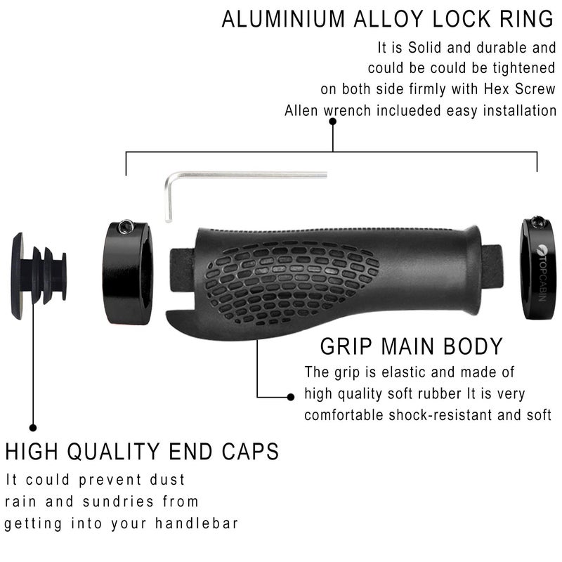 TOPCABIN Ergonomic Design Bicycle Handlebar Grips Widen Holding Surface (Black) - Image 3