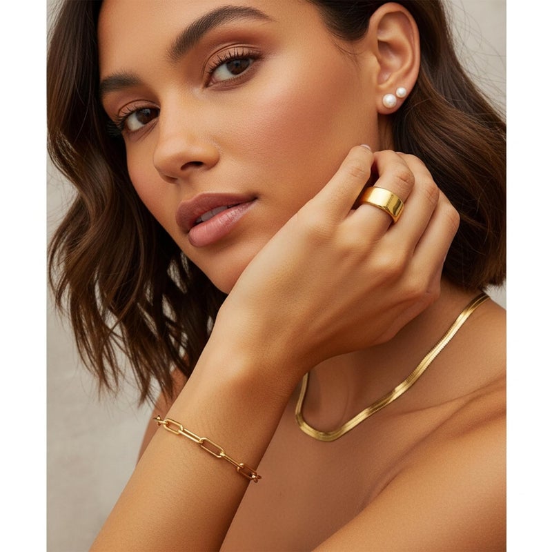 YEEZII 56 Pcs Gold Jewelry Sets for Women with 5Pcs Layered Necklace, 5Pcs Layered Necklace, 12 Bracelets, 4 Hoop Earrings, 8 Stackable Rings, 10 hairpins, 12 Studs Earrings Jewerly set for Women - Image 2