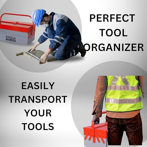 KHADIJA Metal 5 Compartment Tool Box (Red Grey) - Image 5