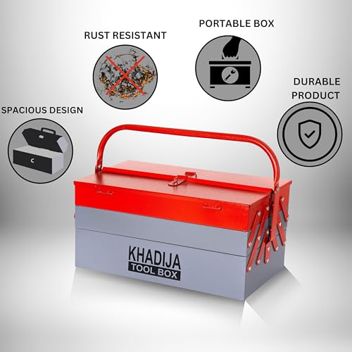 KHADIJA Metal 5 Compartment Tool Box (Red Grey) - Image 4