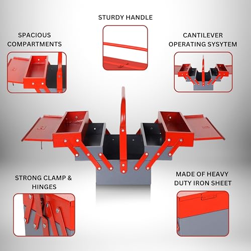 KHADIJA Metal 5 Compartment Tool Box (Red Grey) - Image 3