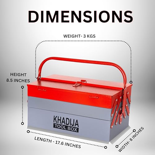 KHADIJA Metal 5 Compartment Tool Box (Red Grey) - Image 2