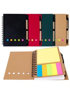 Magic Park 4 Pack Spiral Notebooks Lined Notepad with Pen in Holder and Sticky Notes and Page Marker Colored Index Tabs Flags  - Image 1