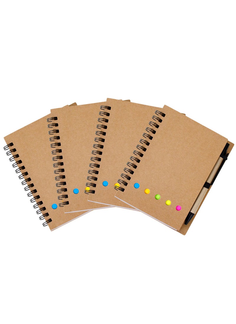 Magic Park - 4 Pack Spiral Notebooks Lined Notepad with Pen in Holder and Sticky Notes and Page Marker Colored Index Tabs Flags - Image 1