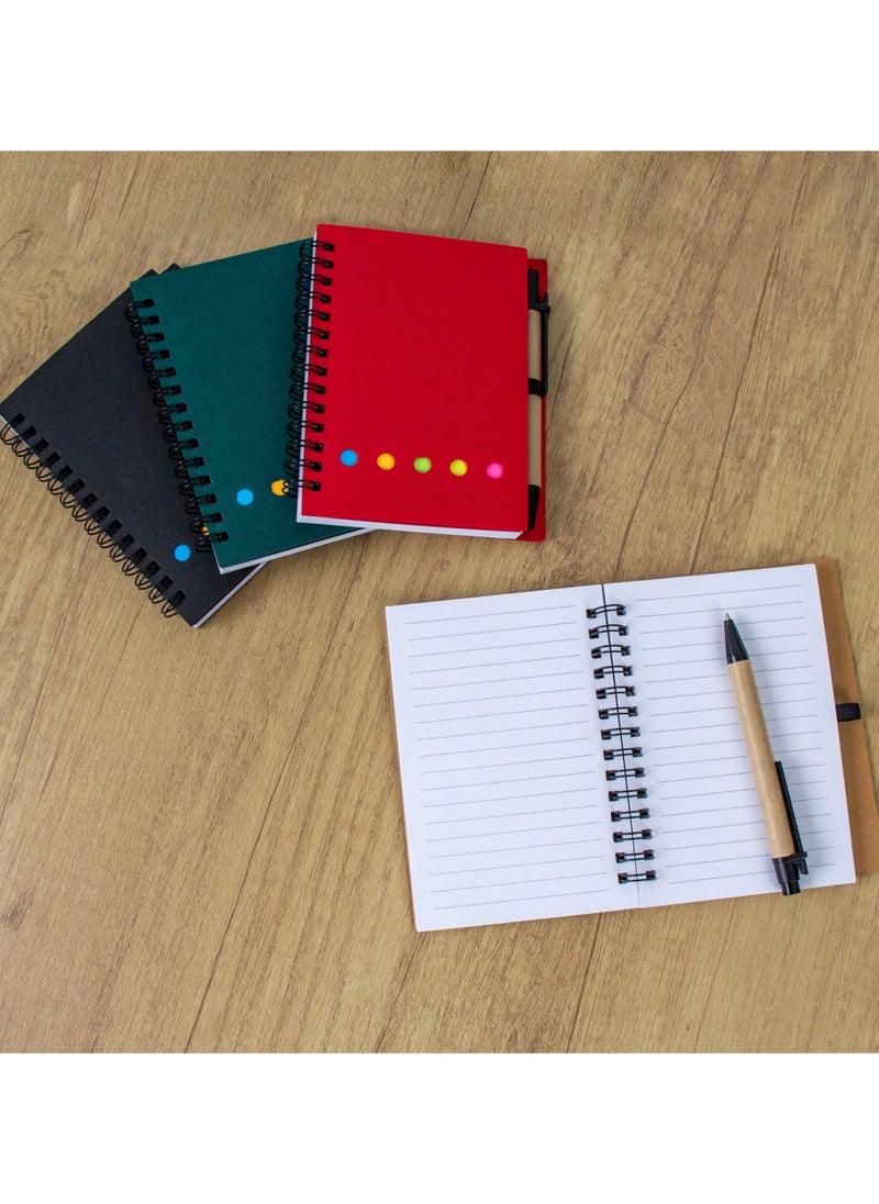 Magic Park - 4 Pack Spiral Notebooks Lined Notepad with Pen in Holder and Sticky Notes and Page Marker Colored Index Tabs Flags - Image 1