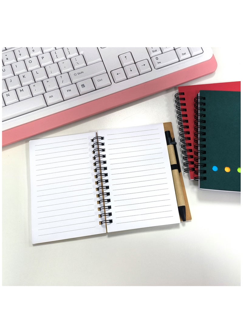 Magic Park - 4 Pack Spiral Notebooks Lined Notepad with Pen in Holder and Sticky Notes and Page Marker Colored Index Tabs Flags - Image 1