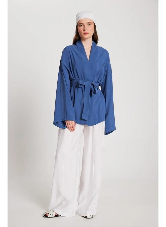 mina aise Women's Indigo Oversized 100% Modal Buttoned Kimono Jacket 29146.