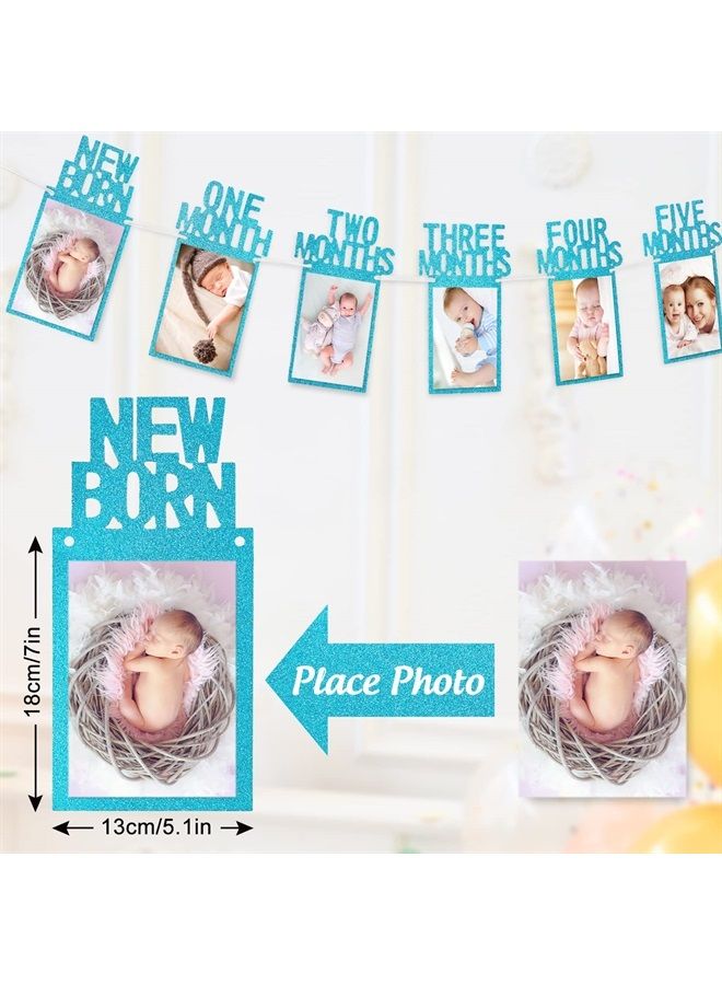 Whaline 1st Birthday Baby Photo Banner for Newborn to 12 Months, Monthly Milestone Photograph Bunting Garland, First Birthday Celebration Decoration (Blue) - Image 2