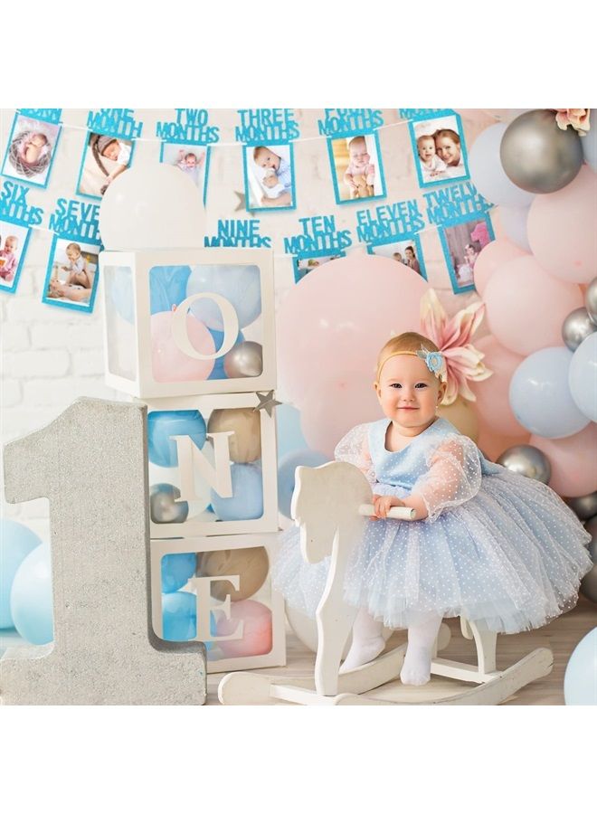 Whaline 1st Birthday Baby Photo Banner for Newborn to 12 Months, Monthly Milestone Photograph Bunting Garland, First Birthday Celebration Decoration (Blue) - Image 5