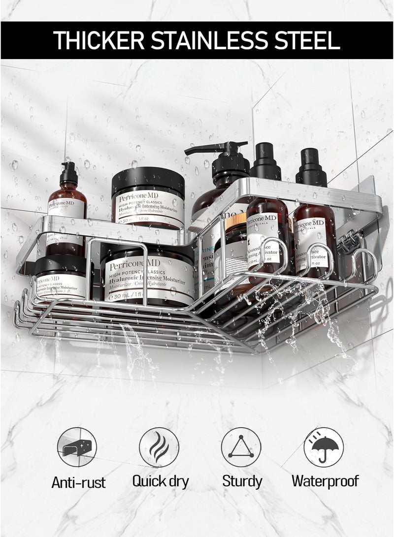 وين هولدر منظم حمام 5 قطع، رف تخزين لاصق بدون حفر، سعة كبيرة، مصنوع من ستانلس ستيل مقاوم للصدأ مع 4 خطافات، رف دوش للاستخدام داخل الحمام – فضي - Image 4