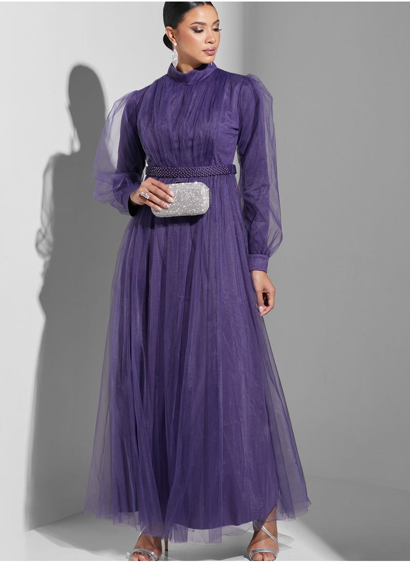 Khizana - Gathered Detail Tulle Dress - Image 1