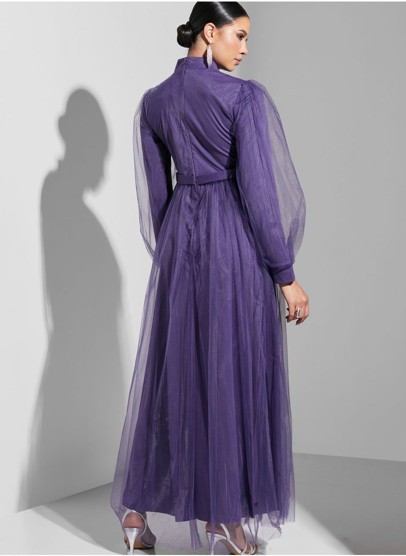 Khizana - Gathered Detail Tulle Dress - Image 1
