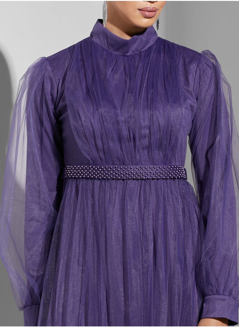 Khizana - Gathered Detail Tulle Dress - Image 1