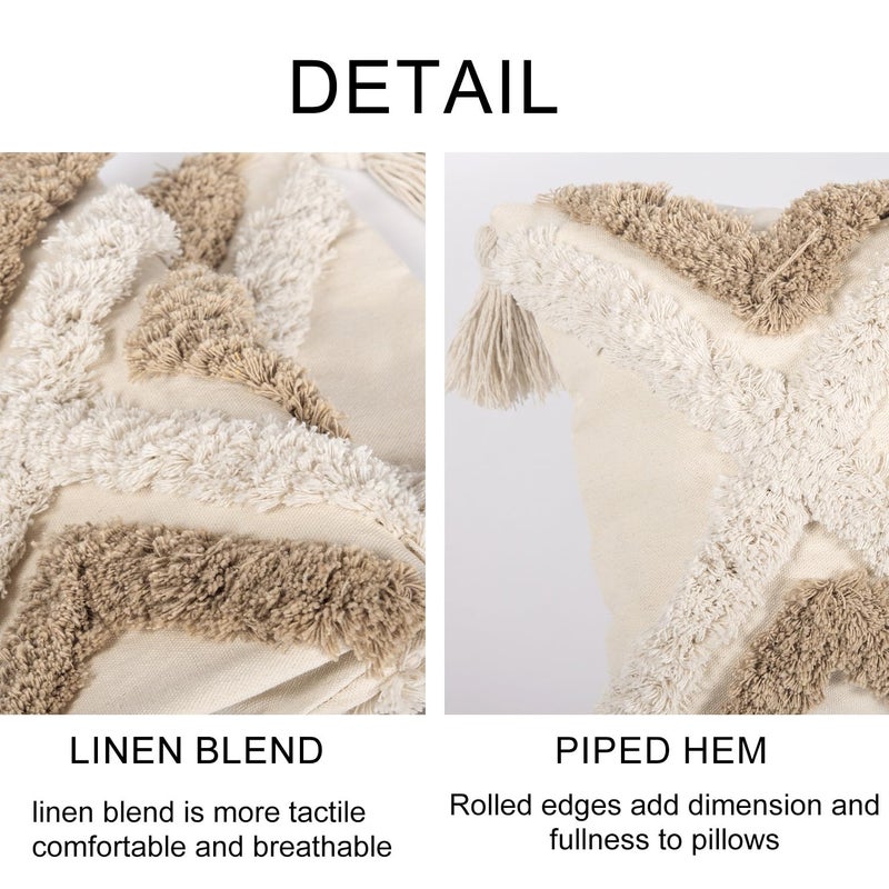 RinRinfam Boho Tufted Lumbar Throw Pillow Cover 12x 20 with Tassels, Modern Geometric Farmhouse Neutral Pillow Cushion Cases, Decorative Pillows for Bed, Outdoor Couch Bedroom Car Cream Khaki - Image 2